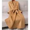 Women's Wool Blends Autumn Winter Elegant Loose With Belt Long Wool Coat Women Korean Fashion Turndown Collar Camel Black Long Jacket 231108