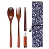 Set di stoviglie 3/4 pezzi riutilizzabili portatili da viaggio cucchiaio di legno bacchette forchetta posate comode da trasportare accessori da cucina