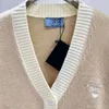 Cardigan tricoté à manches longues et col en v pour femme, t-shirt tricoté, doux, brodé, ample, manteau, P3UQ, automne-hiver
