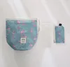 Borsa per trucco portatile con coulisse Borsa per cosmetici impermeabile di grande capacità Borsa per articoli da toilette stampata con fenicottero per casa e viaggio 383Q