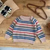 Pullover Maglione lavorato a maglia caldo sfocato a righe da ragazzo e ragazza Girocollo Maglione grosso con spacco laterale Pullover Capispalla 231108