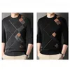 メンズセーター秋の冬の長袖セーターヤングファッションニットウェアカラーマッチングトップグレーブラック-S-4XLサイズ