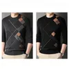 Herrtröjor Autumn Winter Long-ärmad tröja Young Fashion Knitwear Color Matching Top Grey Black-Sizes S-4XL