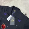 Men s Casual Shirts Needles AWGE Short Men Women High Quality Streetwear Cowboy Embroidered V Shape Blue Butterfly Pockets Shirt Inside Tag 230407