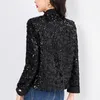 Damesjassen Vintage voor dames Herfst Winter Pailletten Wol Tweed Jassen Elegante zwarte jas met lange mouwen Enkele rij knopen