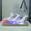 Dress Shoes Voesnees Sexy Sandals Women Clear Wedge Heel Multicolor Light-emitting PVC Platform Buckle Strap High Heels Women Party Shoes 231108