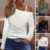 Damesblouses Herfst/Winter Eenvoudige metalen knoop Shirt met lange mouwen Elegant Kantoor Dame Schuine schouderkraag Blouse Dames Tops S-XXL