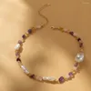 Girocollo Collana di perle imitazione regolare in pietra naturale colorata retrò alla moda per le donne Gioielli da donna semplici e versatili