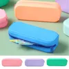 Macaron kleur siliconen etui schattig briefpapier organisator zakje schoolbenodigdheden eenvoudige student grote capaciteit tas