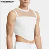 Men's Tank Tops Men Tank Tops Mesh Patchwork Round Neck Sleeveless See Through Sexy Vests Streetwear Party Nightclub Men Crop Tops INCERUN 230408