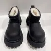 Botas Jumbo con punta grande para mujer, botas de nieve de piel gruesa con hebilla, minibota con plataforma de castaño australiano para mujer