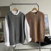 Men's Vests Cotton Vest Men Spring Fashion Solid Color Vintage Sweater Harajuku Knitted Jumpers Casual Knit V20