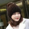 Шапка-бини/шапка с черепом, женская меховая шапка, зимняя вязаная шапка из меха норки с шариком из лисьего меха, теплая 231108