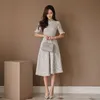 Gebreide jurk Een stuk Koreaanse dames Zomer Korte mouw Ronde hals plus size Sexy kantoor maxi Feestjurken voor dameskleding X0332u