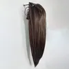 Atacado de fábrica de clipes de rabo de cavalo reto longo de 12 polegadas, cabelo sintético, peças de cabelo liso natural, tranças de rabo de cavalo feminino