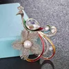 Brooches Zlxgirl Jewelry Metal Copper Enamel Peacock Pin For Women Couple Gifts Brand Cubic Zircon Hijab Scarf Pins