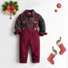 Clothing Sets Boutique Boy Christmas Outfit Baby Boys Dress Suit Plaid Shirt Pants Bowtie Formal Set Kids Boys Clothes Winter Festival Costume 231108