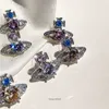 Vivian örhängen Western Empress Dowager Saturn Crystal Diamond Earrings Kvinnliga modeörhängen Lätt lyxig högkvalitativ örhängen Yang Mi samma stil