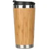 Tasses Tasse à café en bambou de 450ml, tasse de voyage en acier inoxydable avec couvercle anti-fuite isolé accompagnant le bois réutilisable