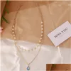 Pendant Necklaces Elegant Imitation Pearl Water Drop Semiprecious Stone Necklace Women Vintage Geometric Clavicle J Dh5E4