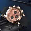 Relógios de pulso masculino quartzo correndo segundos temporizador calendário multifuncional relógio japonês vk63 movimento 40mm rosa caso de ouro pulseira de borracha