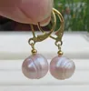 Dangle Earrings Jewelry 9-10mm South Sea Pink Purple Baroque Pearl YELLOW GOLD