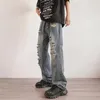 Jeans da uomo Primavera Autunno Retro Strappato Americano Bello High Street Gamba larga Pantaloni casual dritti larghi Uomo Fondo Abbigliamento maschile