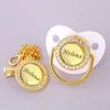 Baby Teethers Toys 018 months of free BPA customization with any name personalized golden glitter pacifier and clip style luxury for baby shower gifts 230407