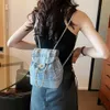 Backpack Style School Bags Denim Backpack PU Composite Soulder Bag Bucket Bag Metal Elastic Drawstring Rucksackcatlin_fashion_bags