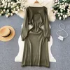 Work Dresses SINGREINY Autumn Fashion Retro Knitted Sets Tassel Full Sleeved Shawl Outerwear Spaghetti Strap Long Dress Warm Two Pieces