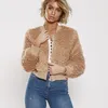 Giubbotti da donna Giacca in pile finto Donna Cerniera invernale con scollo a V Cuciture corte color kaki Cappotto in peluche femminile Casual Baseball Donna 6Q2092