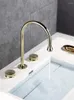 Badezimmer Waschbecken Wasserhähne Luxus Gold Messing Wasserhahn Zwei Griffe Drei Löcher Becken Golden Kalt Mixer Top Qualität