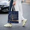 Shopping Bags Charm Tree Gold On Dark Blue Groceries Print Canvas Shopper Tote Shoulder Bag Portable Nazar Evil Eye Handbag