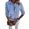 Blouses femininas Camisa da primavera do verão feminino Moda de manga longa Turn Down Collar Stripes Vertical Blusa do escritório femme casaco de casaco