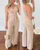 Women's Two Piece Pants Summer Set Woman Casual V-Neck Shirred Camisole Top & High Waist Festival Outfit Sets Clothing