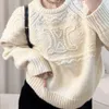 Automne et hiver nouveau crochet 3D fleur Design haut en tricot Style ample âge réduit pull ample pull manteau vêtements pour femmes