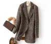 Damenanzüge Blazer Herbst Winter Vintage karierter Anzug Wolljacke Damen schlanker lässiger Wollblazer Einreiher Mantel