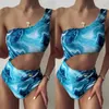 Damen-Bademode, Stern-Print-Bikini, Damen-Badeanzug, eine Schulter, sexy Badebekleidung, Tankinis-Set, Bikini