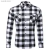 メンズカジュアルシャツ新しいコットンフランネル格子縞のコートサイズダブルバッグカバーシャツメンズロングスリープT231108