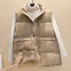 Damesvesten 2023 Winter Winter Women Vest Coat vaste mouwloze omlaag katoenen knop Zakken Vrouwelijke jagen gevoerde casual bovenkleding
