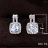 Boucles d'oreilles carrées De luxe pour femmes, couleur argent, cristal, mode coréenne, Aretes De Mujer Modernos, bijoux De fête, cadeau KBE326