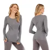 Align Yoga maniche lunghe Donna Tinta unita Nudo lu-008 Sport Modellante Vita Stretto Fitness Allentato Jogging Abbigliamento sportivo Donna Alta qualità nuovo