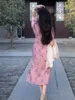 エスニック服の夏のQipaoフローラル中国の半袖モダンドレスエレガントなチョンサムガールズピンクプリントファッションドレス