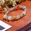 Bracelets de charme Bracelet élégant en pierre de lune grise avec cristal de fraise et quartz de cheveux jaunes pour femmes