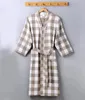 Женская одежда для сна, хлопковые халаты, двухэтажное марлевое клетчатое кимоно, ночная рубашка, свободный домашний халат, мягкая женская пижама