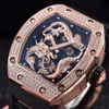 Men Watch Automatic Mechanical Black Rubber Dragon Rose Gold Diamonds0