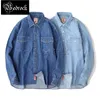 Erkek gündelik gömlekler mbbcar proses yıkama denim gömlek erkek amekaji Amerikan vintage ağır gündelik araç gömlek yüzme dönen ip boyalı geniş kumaş 9188 230408