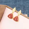 Stud Earrings ES210 ZFSILVER S925 Silver Korean Fashion Trendy South Red Agate Dangle Geometry Leaf Jewelry Women Match-all Girl Gift