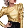 Kadın bluzları Bahar Sonbahar Kadınlar Yuvarlak Boyun Uzun Kollu Külot Punk Tarzı Katı Pembe/Altın/Gümüş Renk Gloos Casual T-Shirt