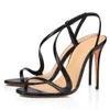 Sandals Fashion Black Nude Leather Slip On Summer Sandal Shoes Thin High Heel Strappy Stiletto Heels Female Party 230408